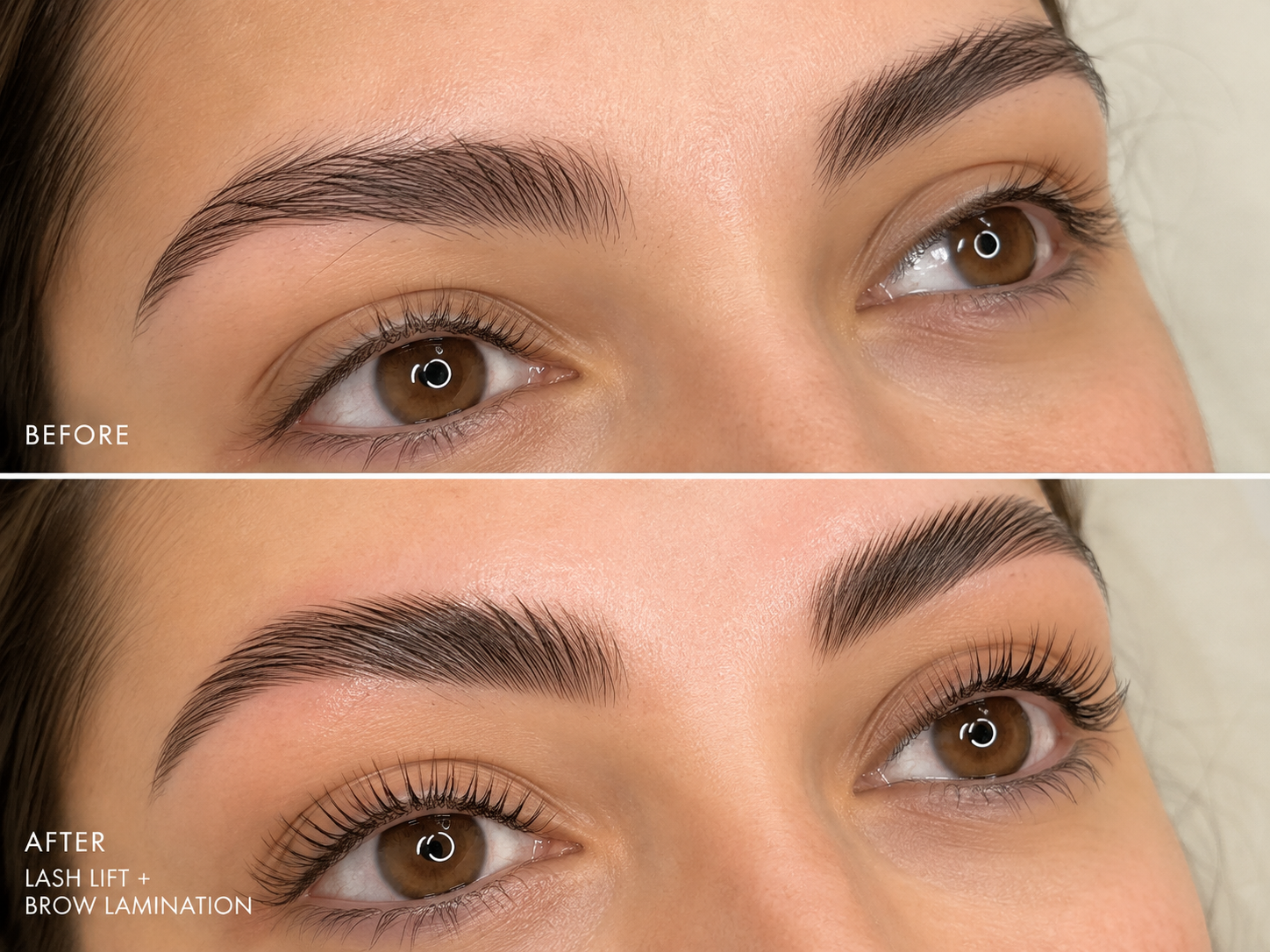 Lash lift and brow lamination before and after